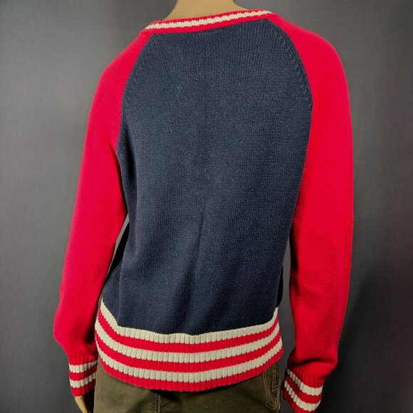 Vintage 90s Y2K Varsity Sweater Blokette Preppy Retro Size XL Blue Red Cotton - Picture 9 of 11